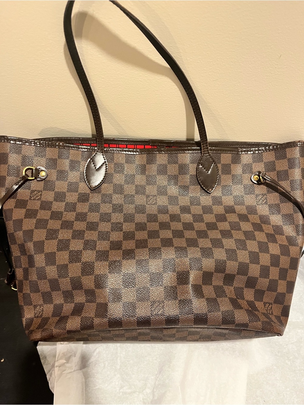 AUTHENTIC Louis Vuitton Brown Damier Ebene Canvas MM Neverfull Tote